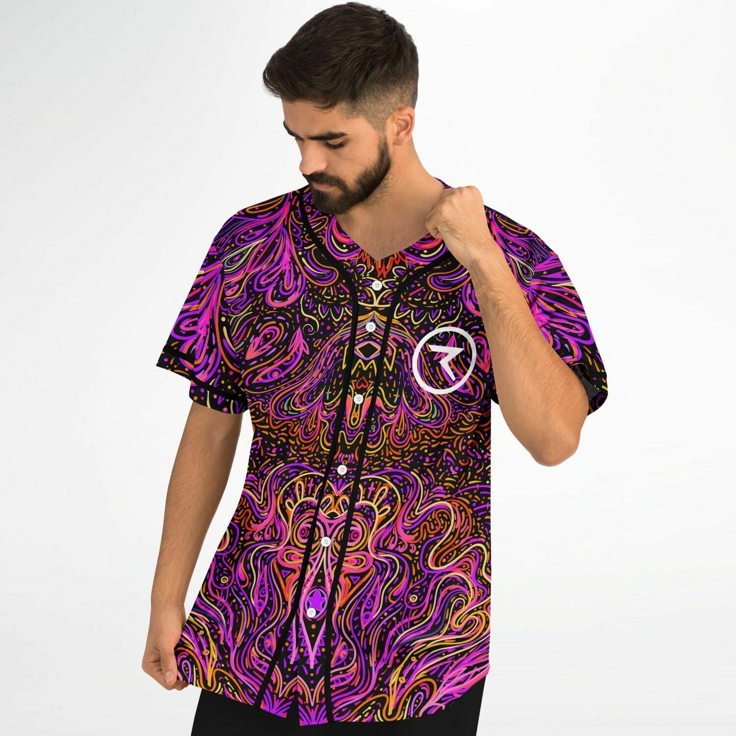 Magenta Symmetrical Psychedelic Rave Baseball Jersey