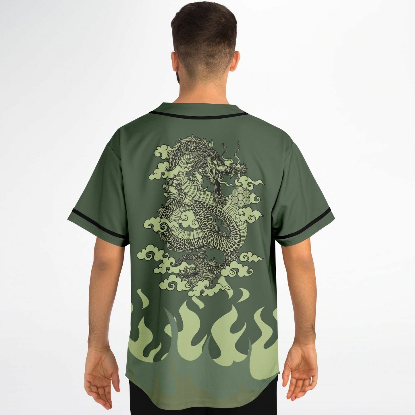 Olive Asian Dragon Rave Baseball Jersey