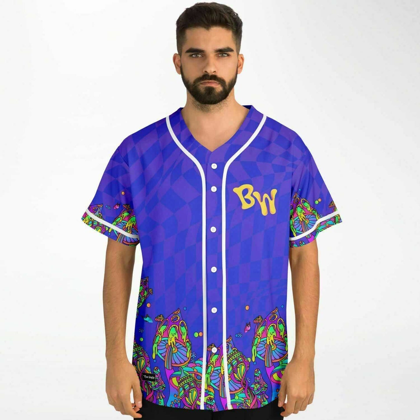 Beyond Wonderland Purple Blue Warped Checkerboard Rave Baseball Jersey