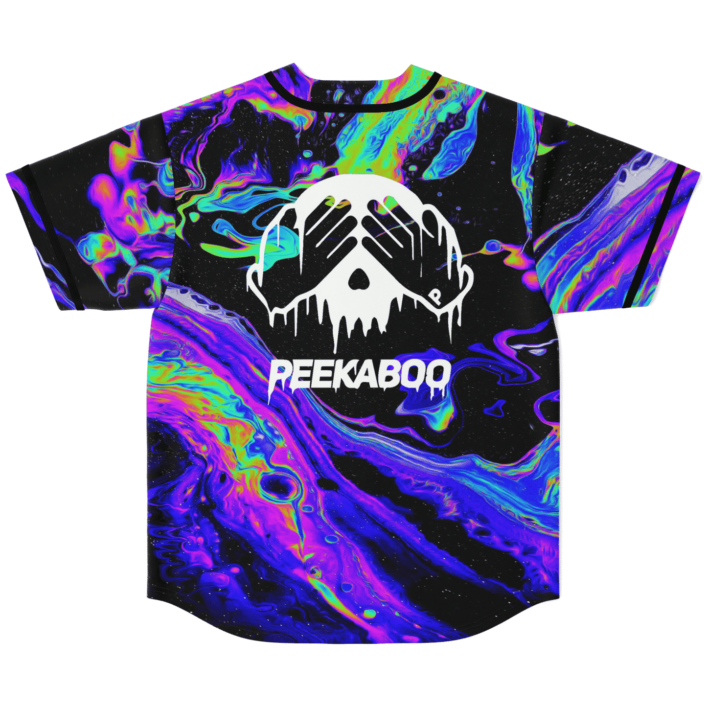 PEEKABOO Black Psychedelic Marbled Rave Baseball Jersey