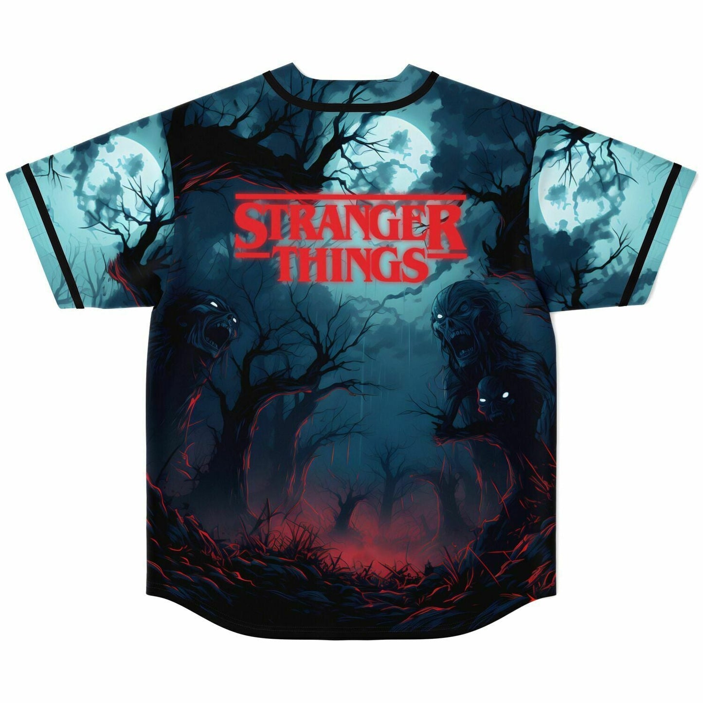 Dark Teal Eerie Forest Rave Baseball Jersey