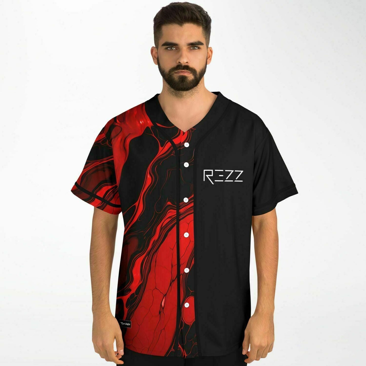 REZZ Black Red Marbled Liquid Rave Baseball Jersey