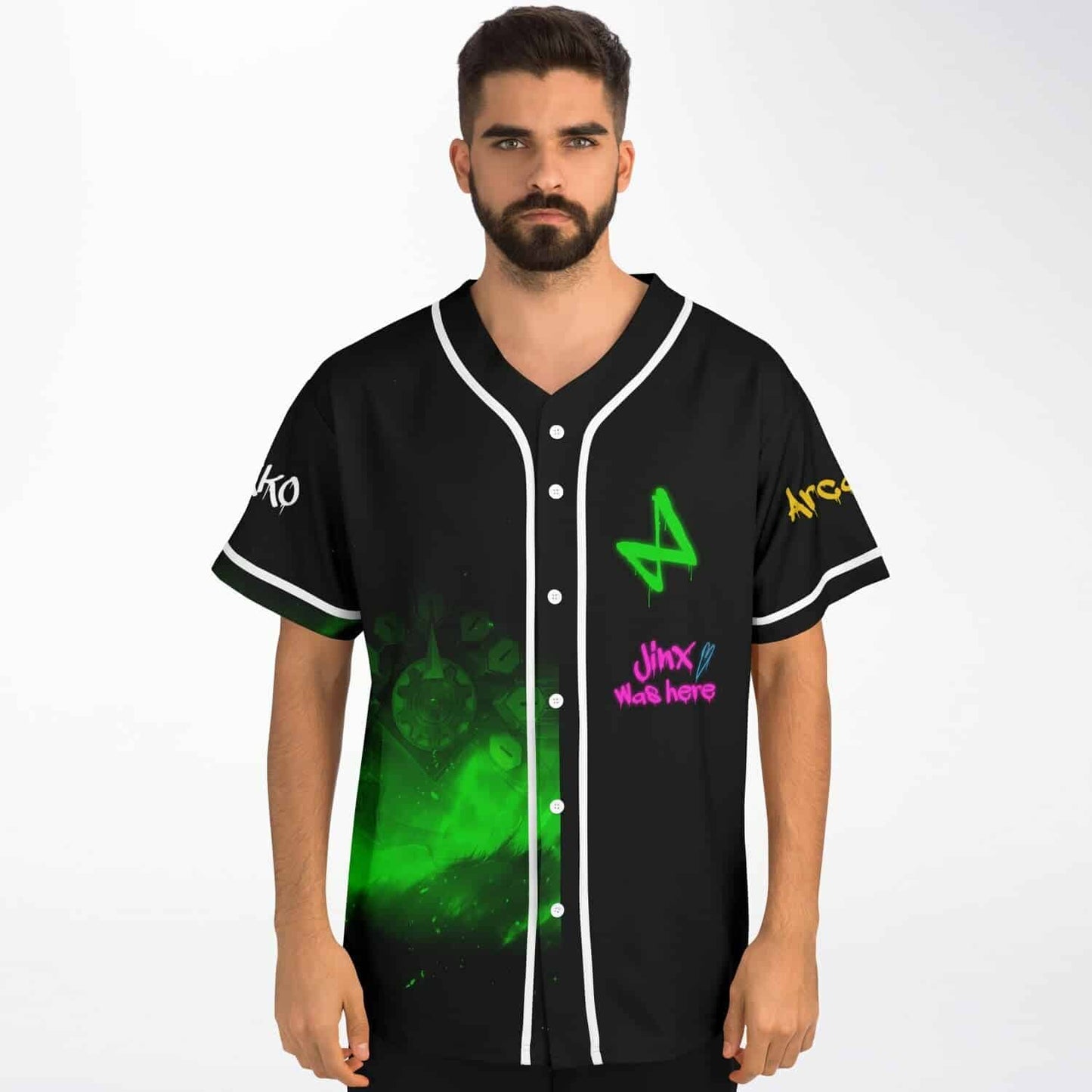 Black Glowing Green Rave Baseball Jersey