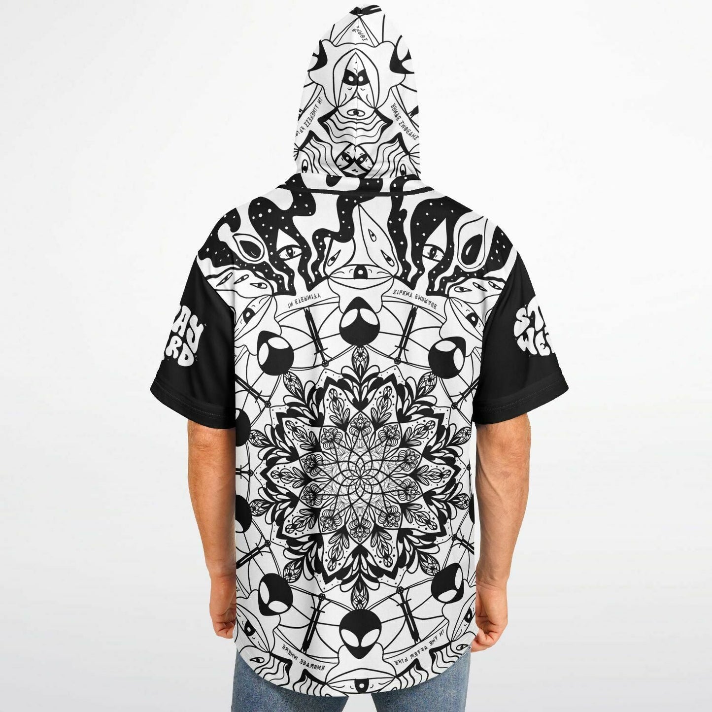Black White Kaleidoscope Rave Hooded Baseball Jersey