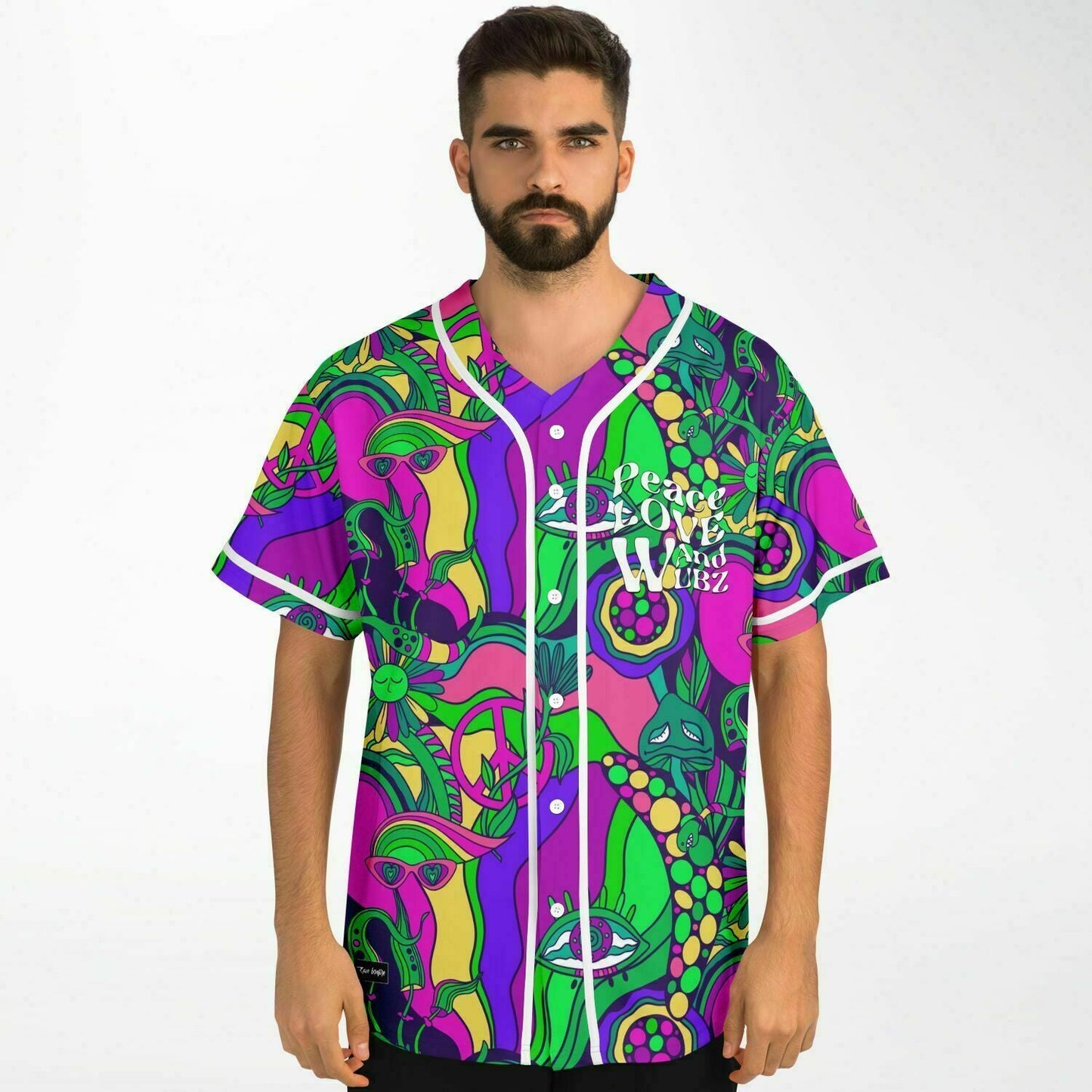 Vivid Magenta Psychedelic Collage Rave Baseball Jersey