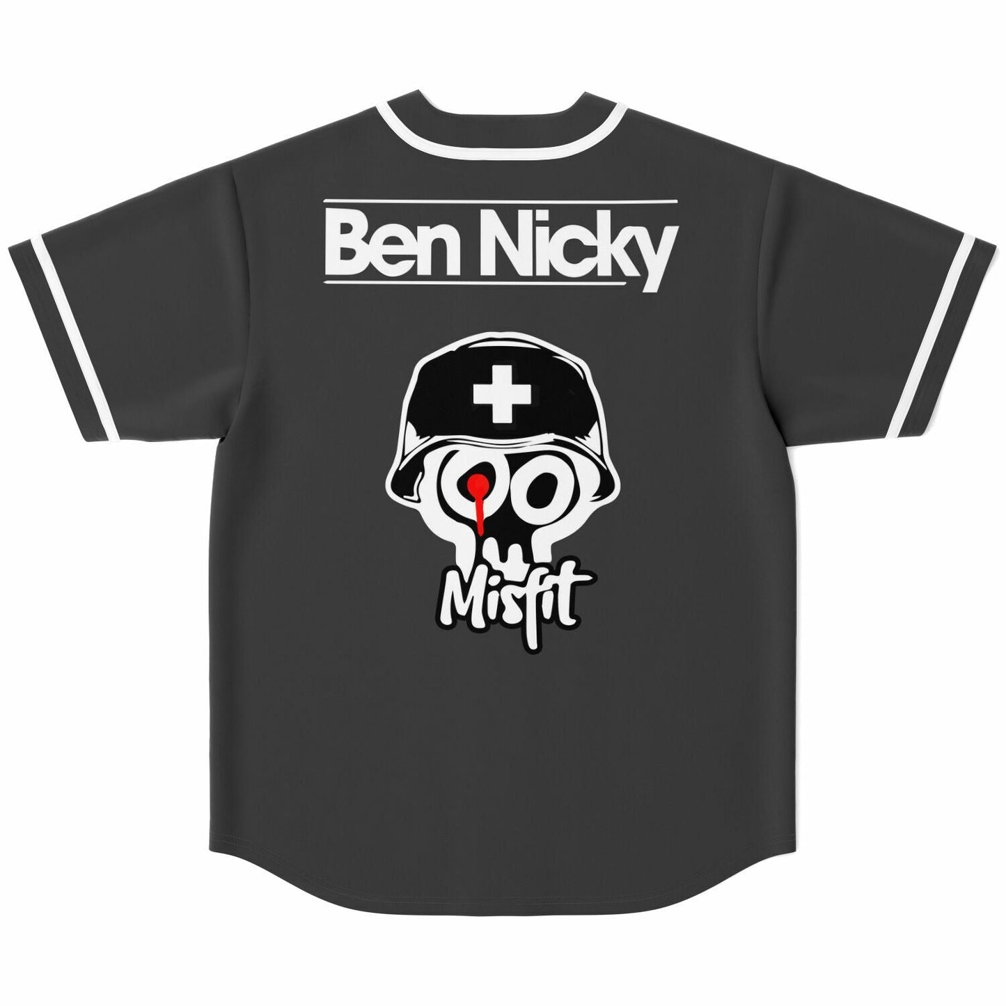 Ben Nicky Dark Charcoal Helmeted Skull Rave Baseball Jersey