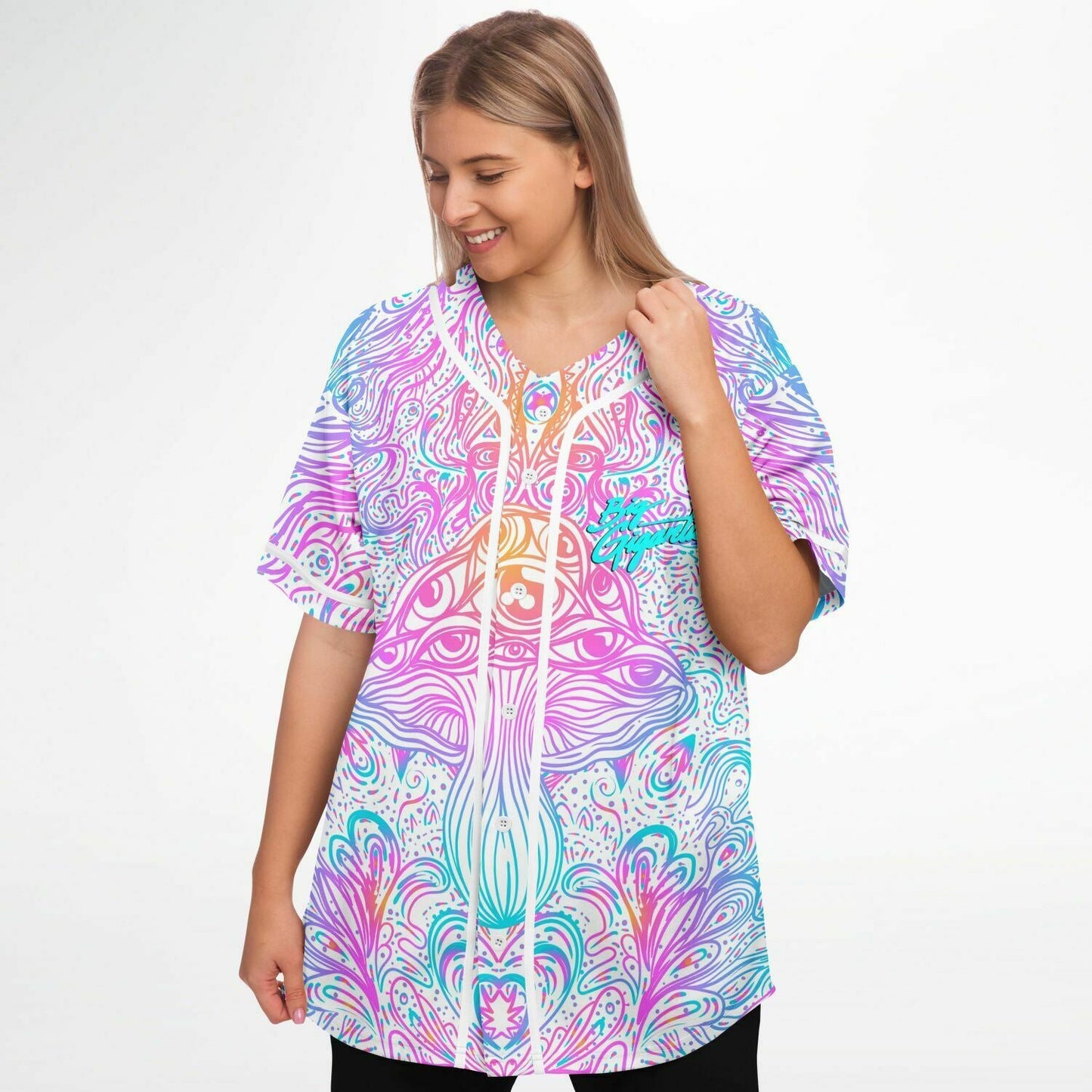 Pastel White Psychedelic Mushroom Rave Baseball Jersey