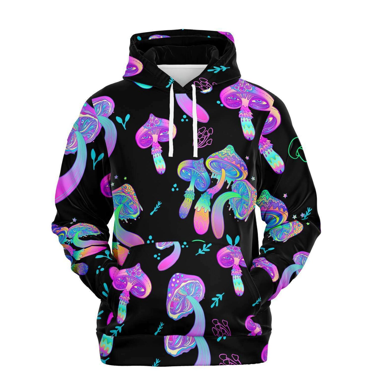 Neon Mushroom Forest Black Rave Hoodie