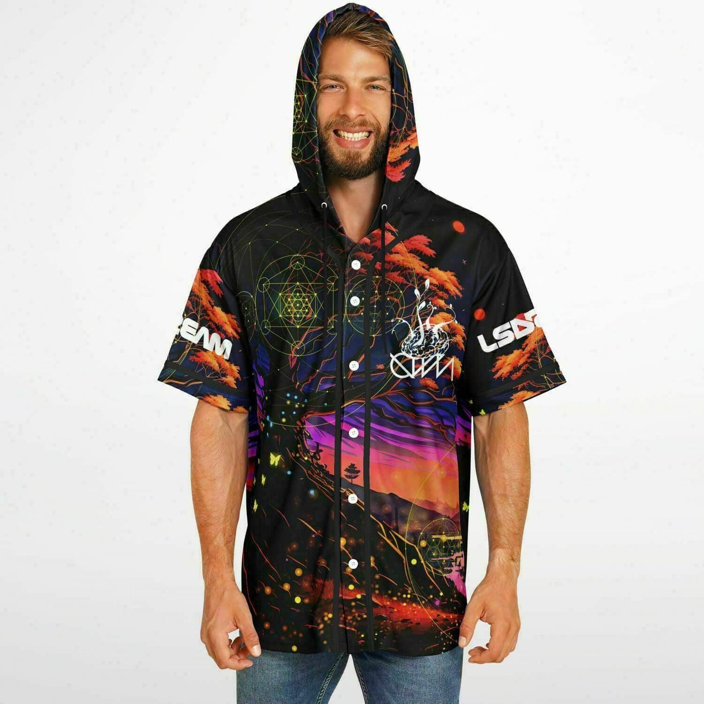 LSDREAM Black Psychedelic Surreal Rave Hooded Baseball Jersey