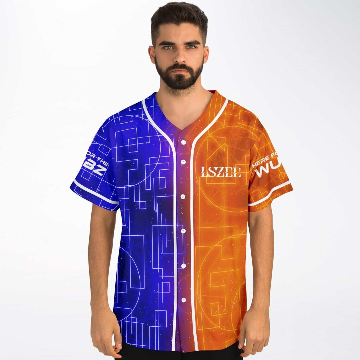 LSZEE Split Blue Geometric Circuit Rave Baseball Jersey