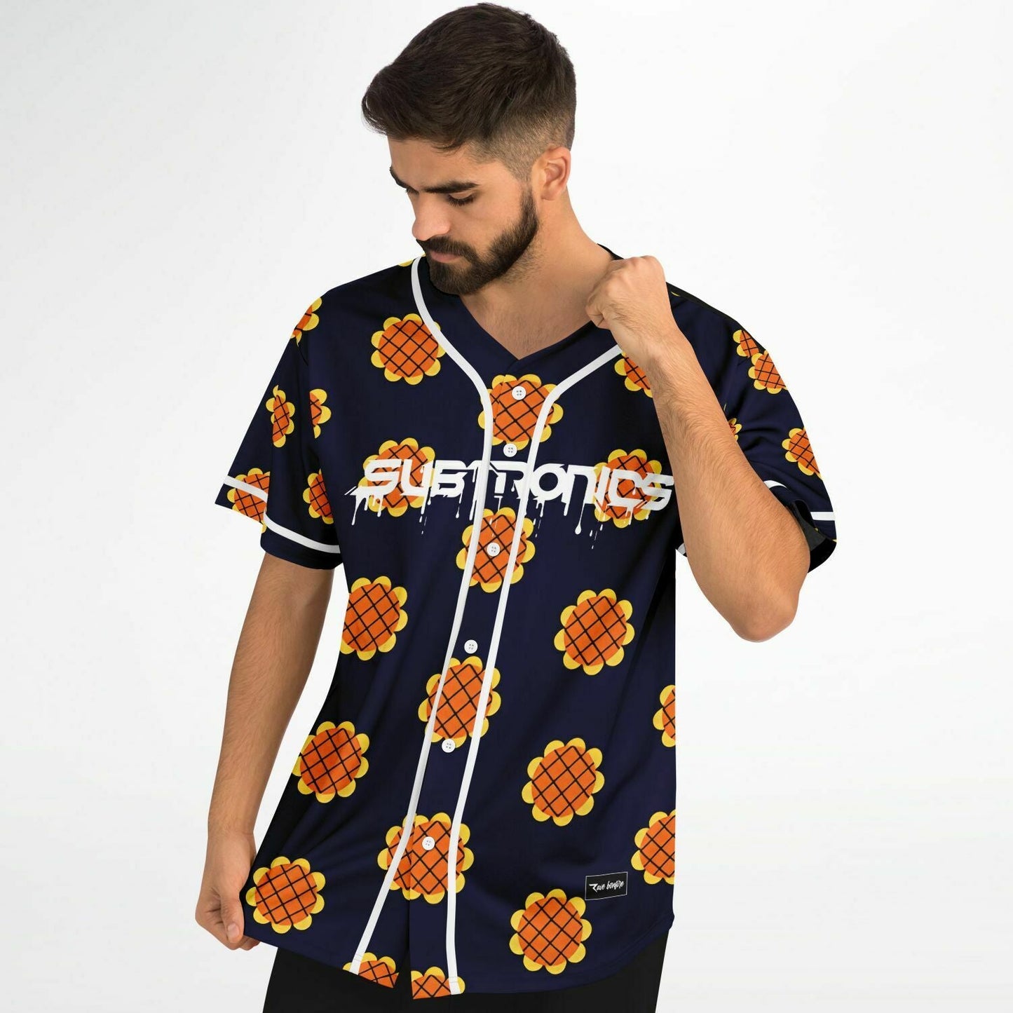 Subtronics Navy Blue Repeating Orange Rave Baseball Jersey