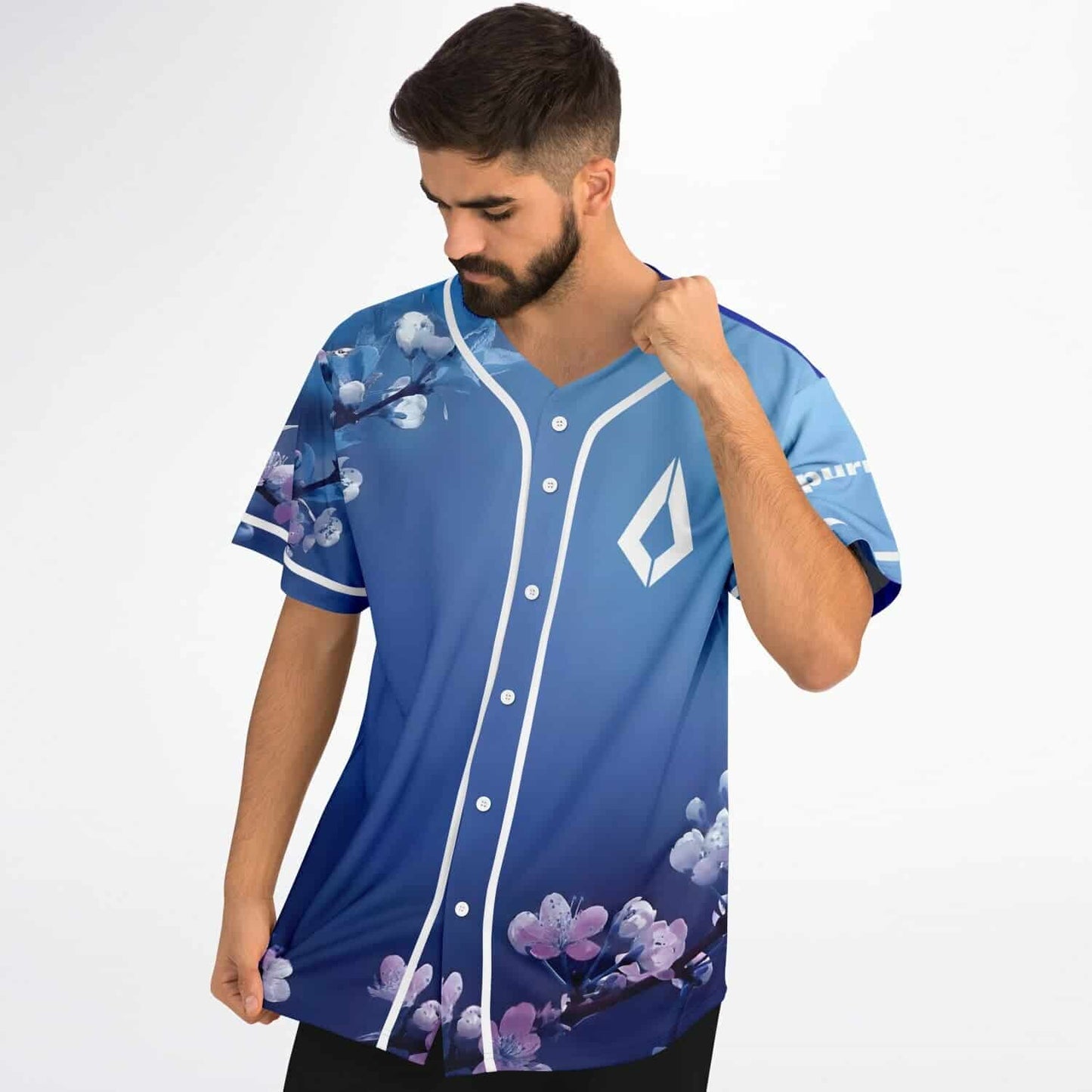 Nora En Pure Blue Gradient Cherry Blossom Rave Baseball Jersey
