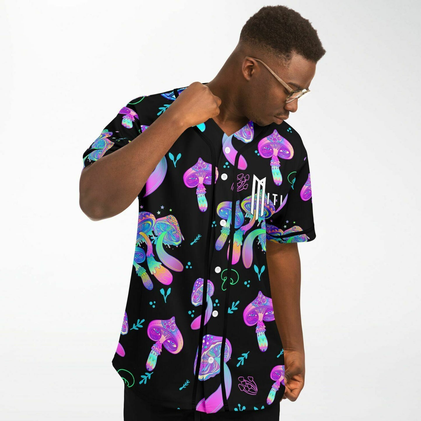 MitiS Black Psychedelic Glowing Rave Baseball Jersey