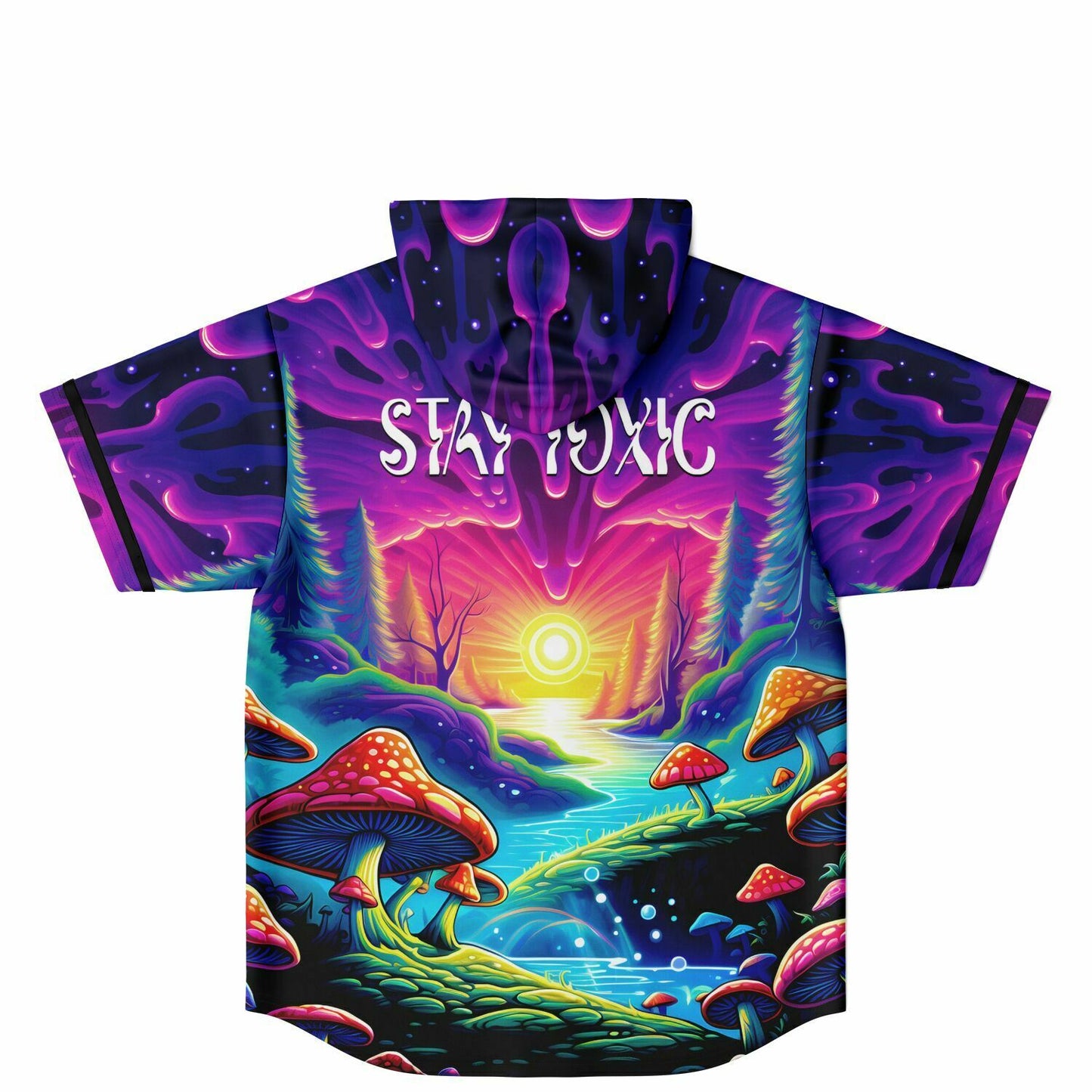 Purple Psychedelic Mushroom Rave Hooded Baseball Jersey