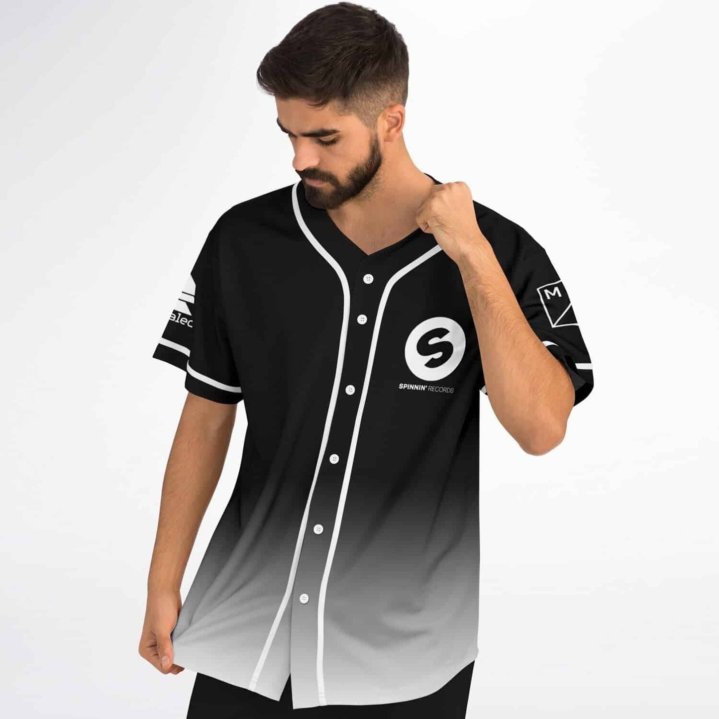 Black White Minimal Gradient Rave Baseball Jersey
