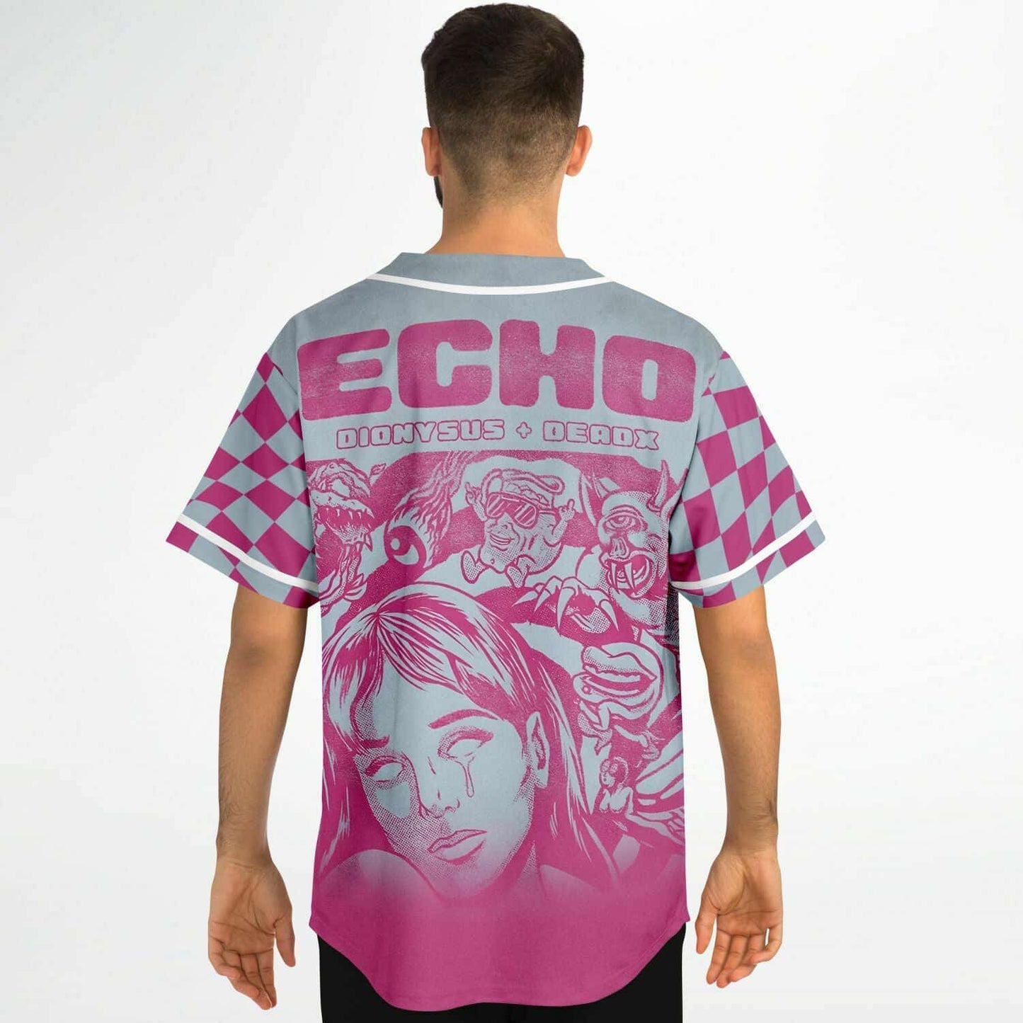 Dionysus Pink Warped Checkerboard Rave Baseball Jersey