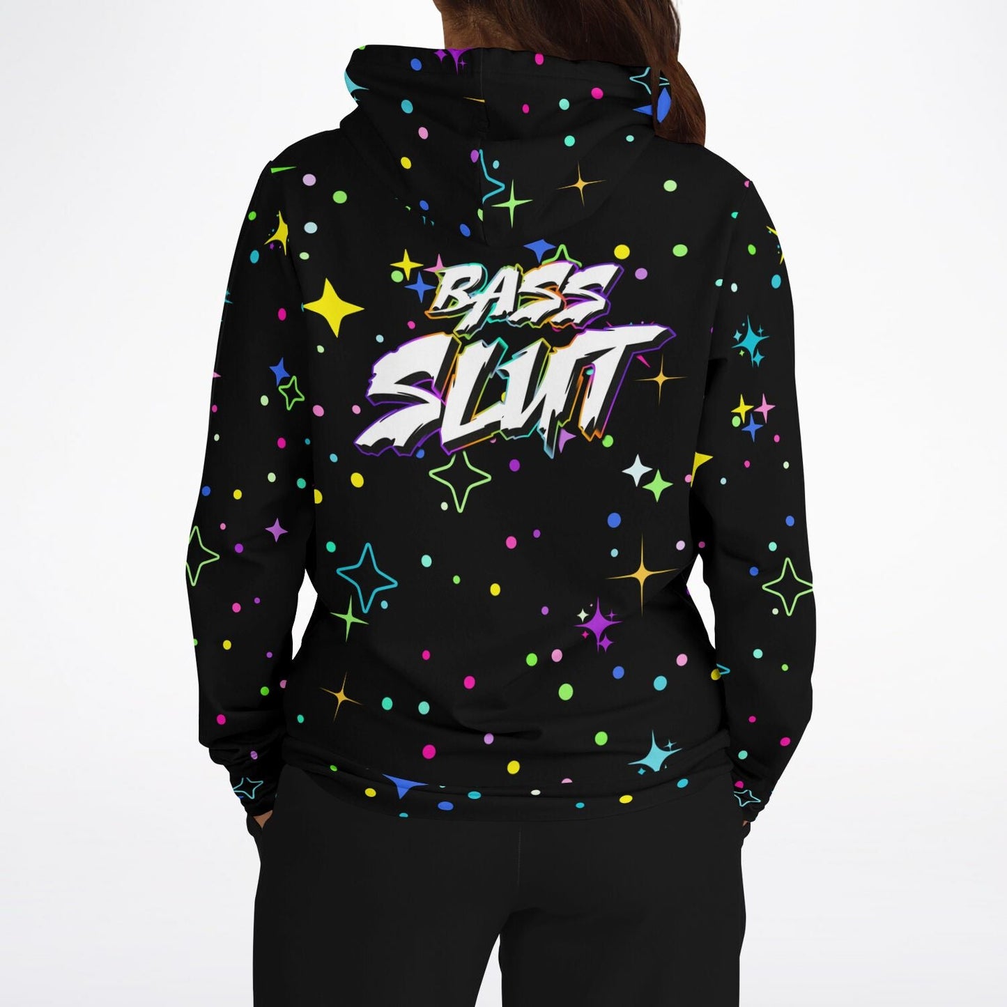 Bass Slut Neon Sparkle Black Rave Hoodie