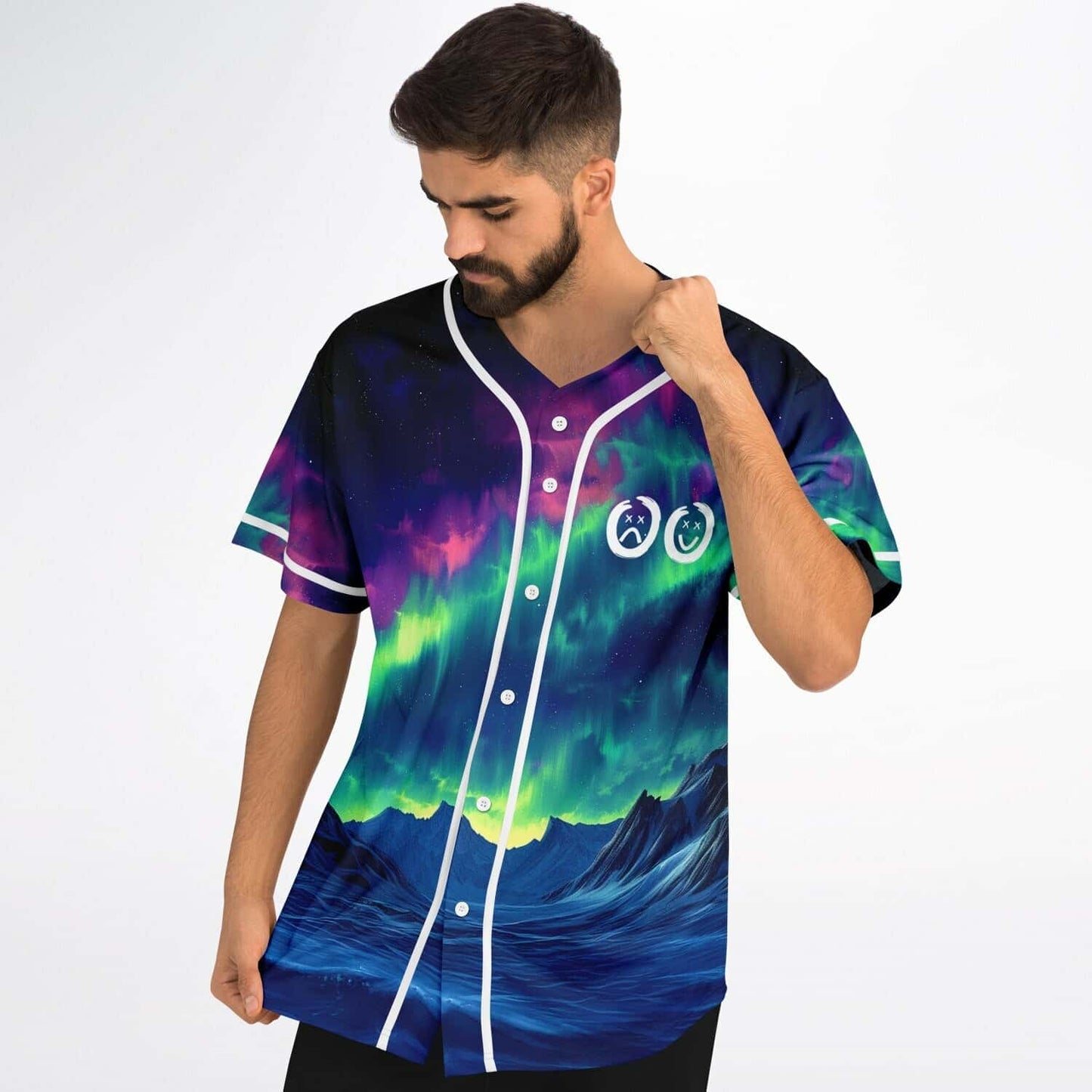 Deep Blue Aurora Borealis Rave Baseball Jersey