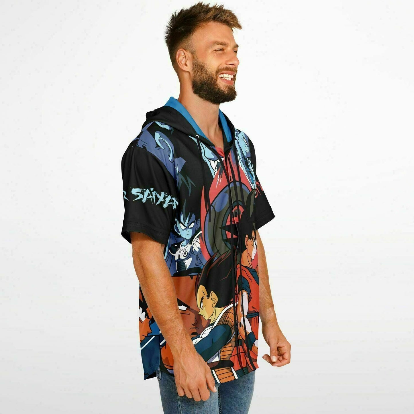 Black Collage Dragon Rave Hooded Baseball Jersey