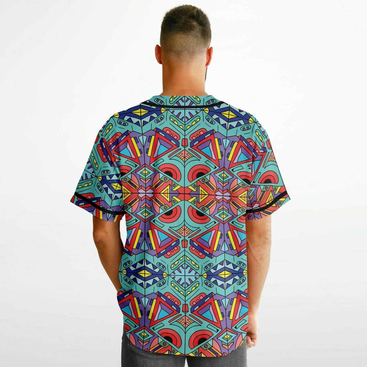 Teal Kaleidoscope Doodle Reversible Baseball Jersey