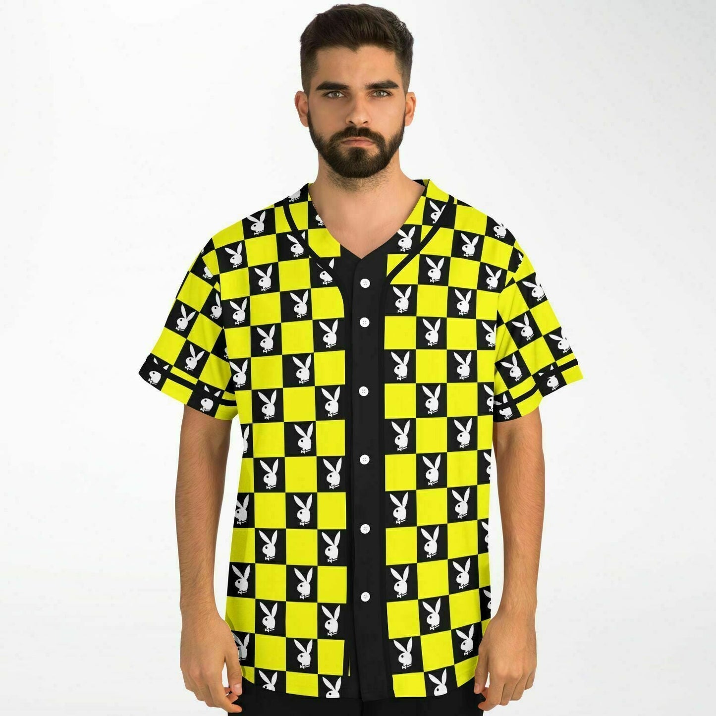 Neon Yellow Checkerboard Grid Rave Baseball Jersey
