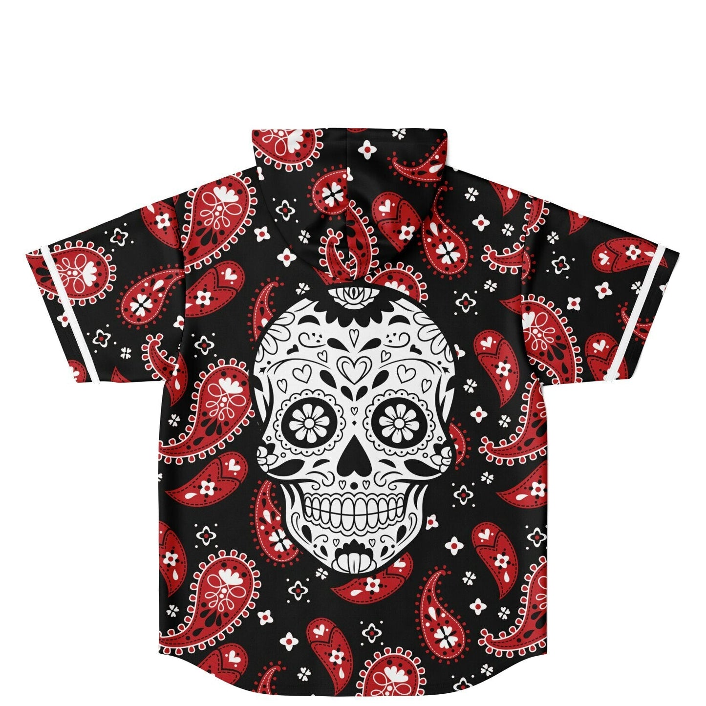 Black Bandana Paisley Rave Hooded Baseball Jersey