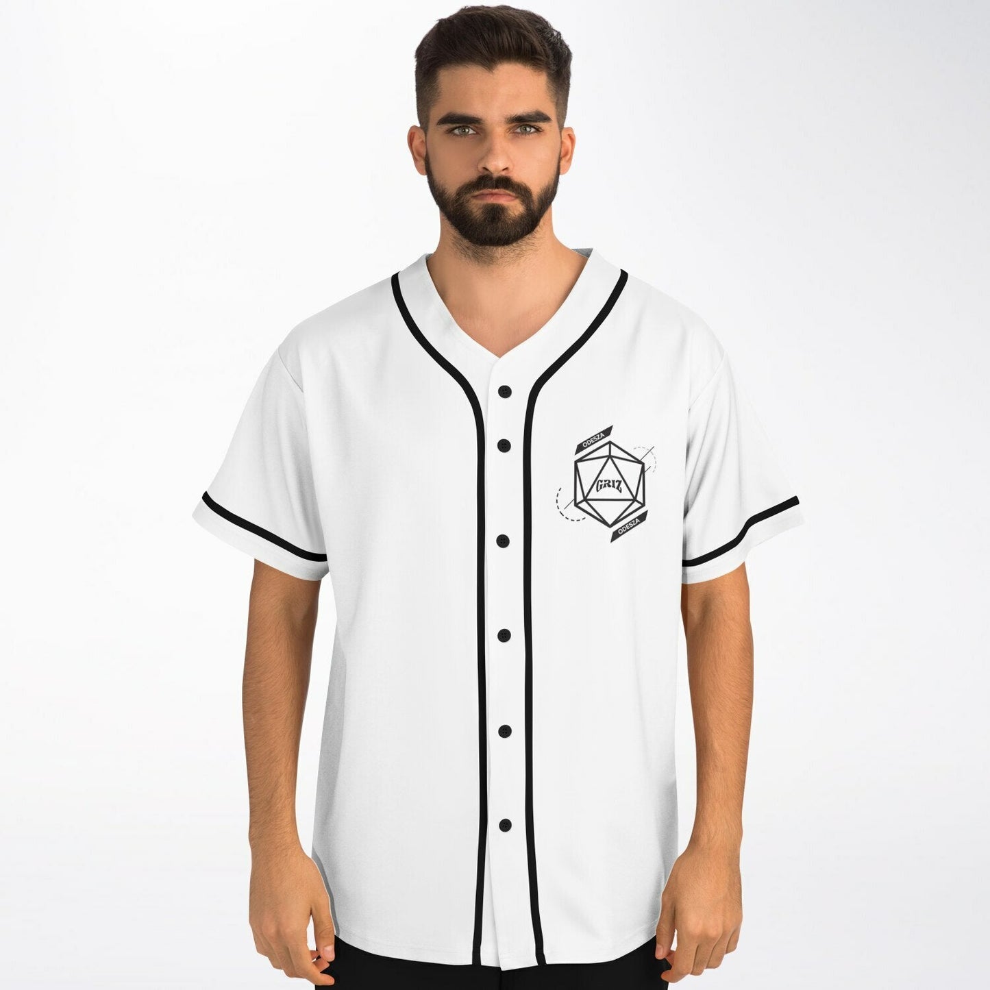GRIZ White Geometric Icosahedron Rave Baseball Jersey