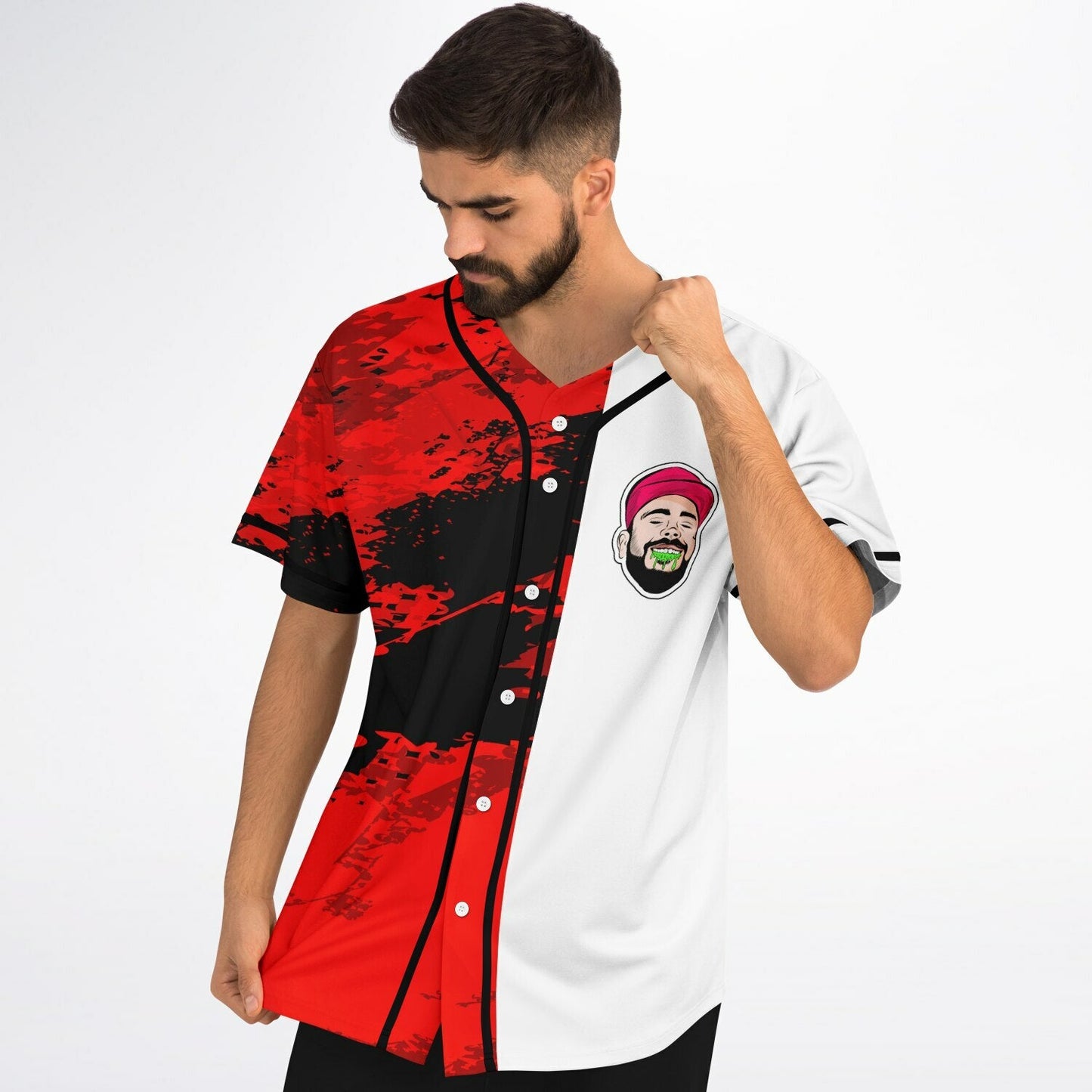 Split Red Left Half Rave Baseball Jersey
