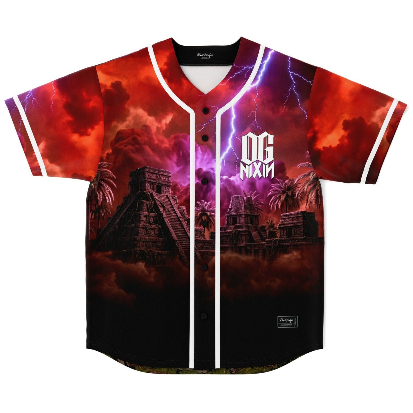 OG NIXN Deep Red Aztec Rave Baseball Jersey