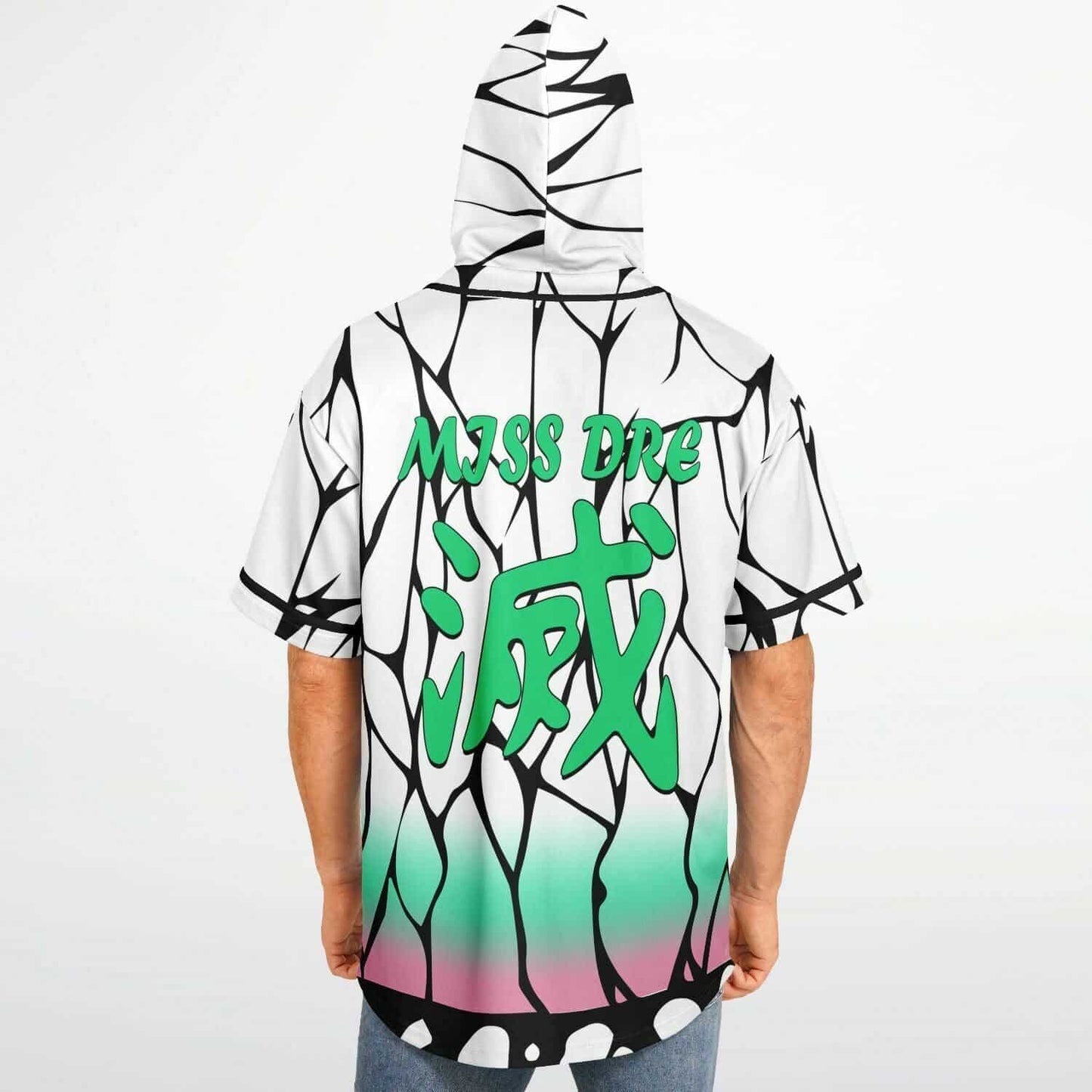 White Cracked Rave Hooded Baseball Jersey