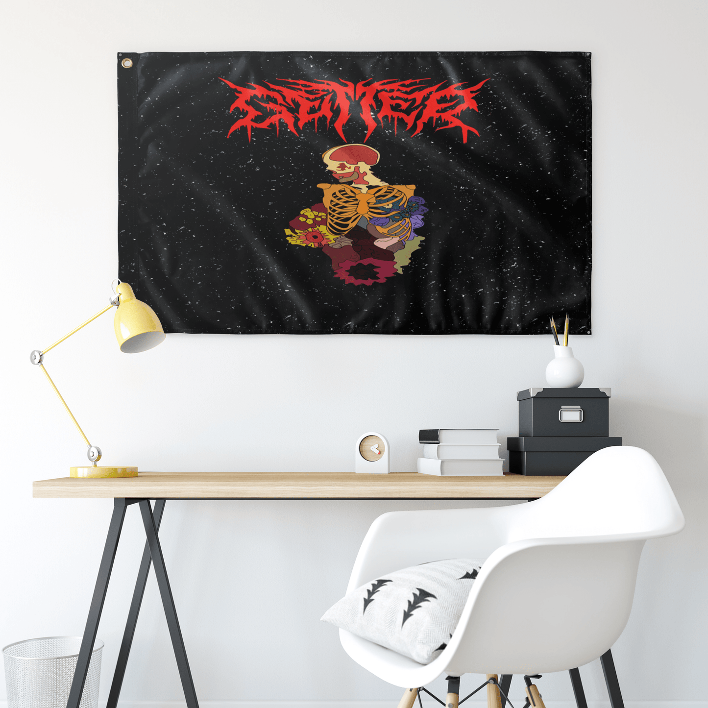Black Starry Skeleton Ribcage Rave Flag