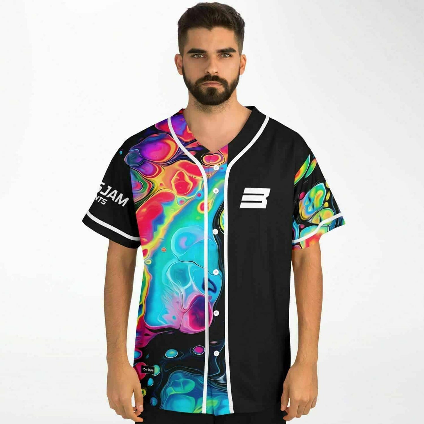 Black Abstract Liquid Rave Baseball Jersey