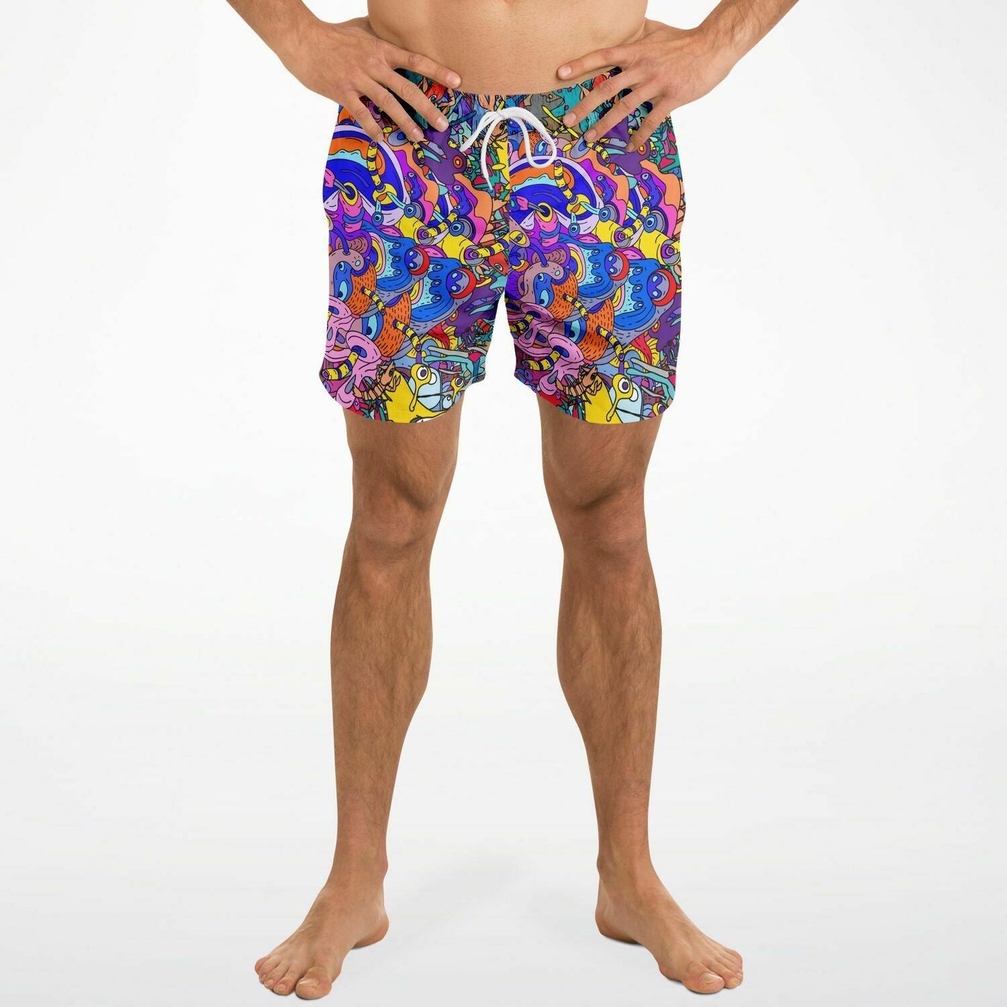 — Blue Dense Cartoon Rave Swim Trunks