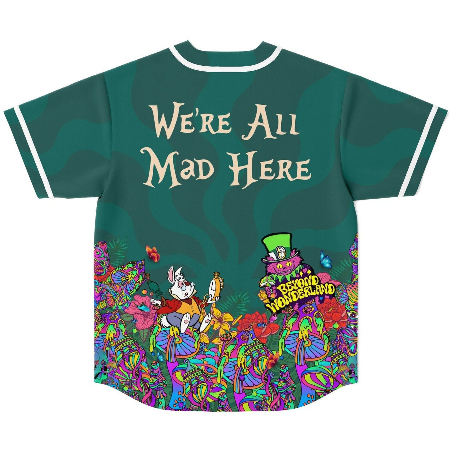 Beyond Wonderland Teal Psychedelic Alice Rave Baseball Jersey