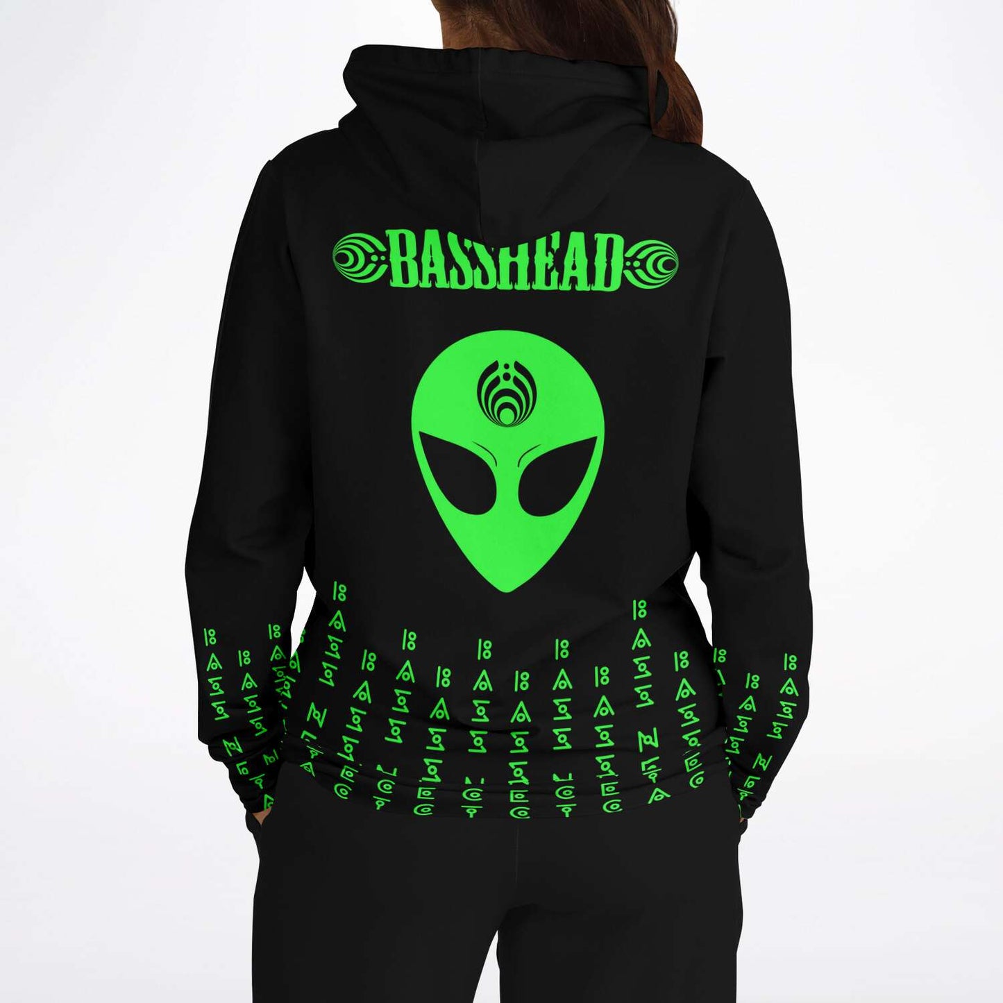 Basshead Green Alien Glyph Rave Hoodie