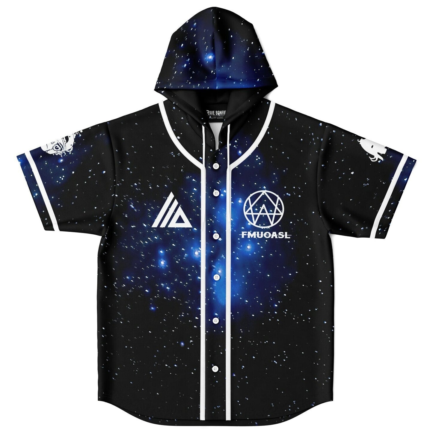 Black Cosmic Starry Rave Hooded Baseball Jersey