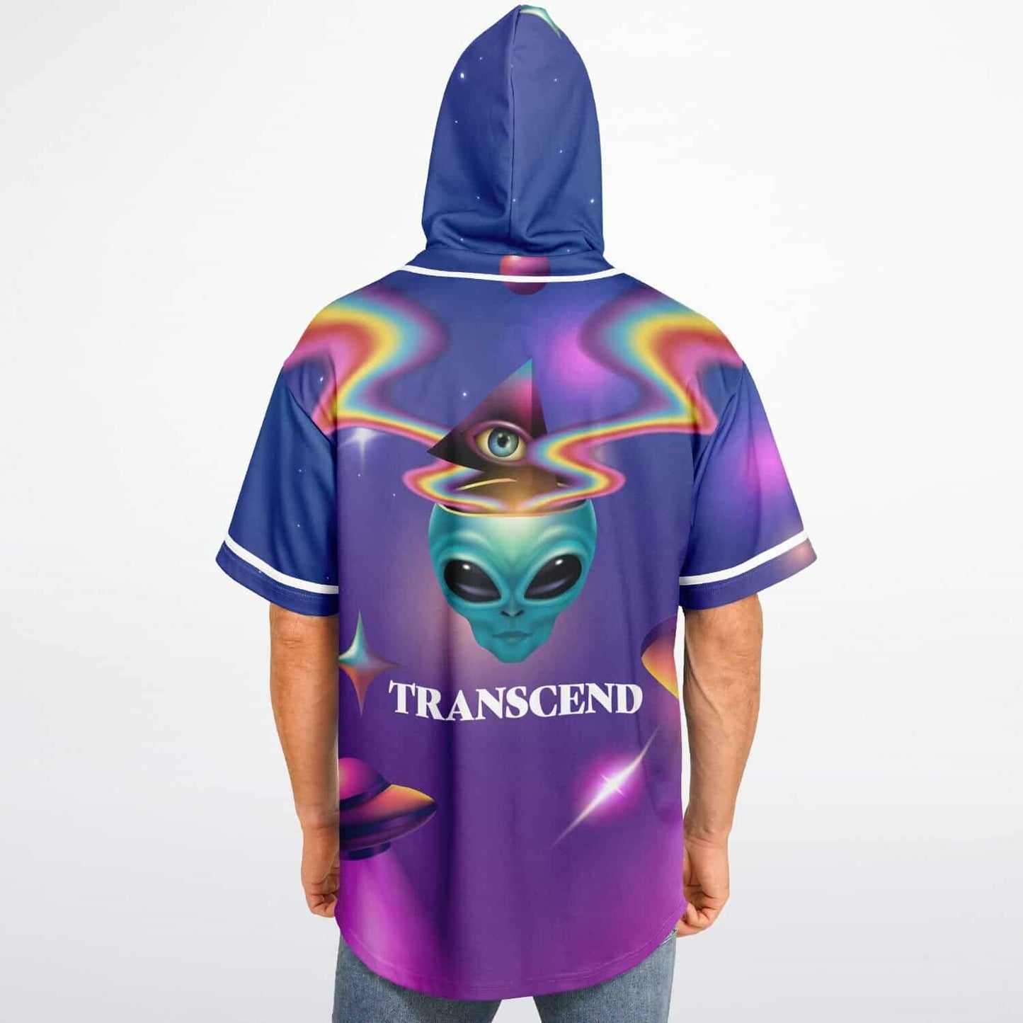 Purple Blue Grey Alien Rave Hooded Baseball Jersey