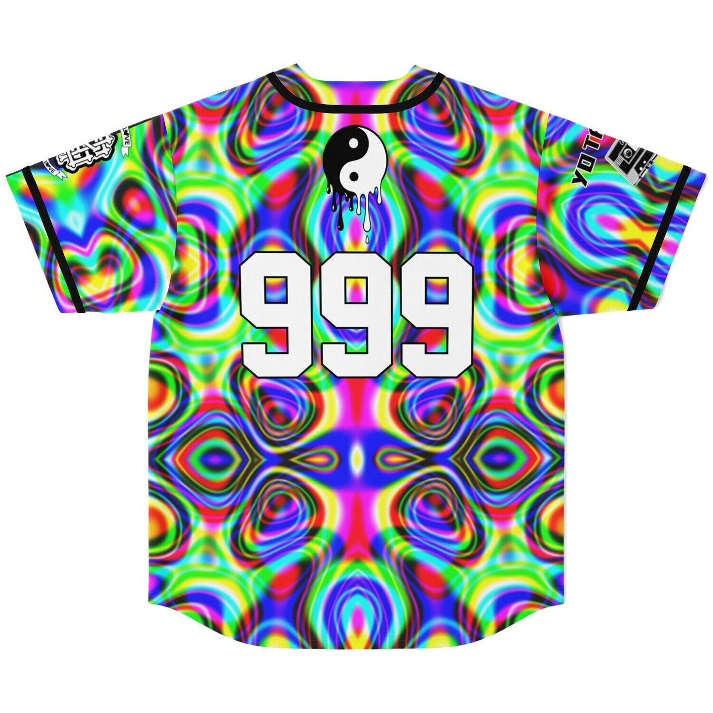 Black Split Kaleidoscopic Liquid Rave Baseball Jersey