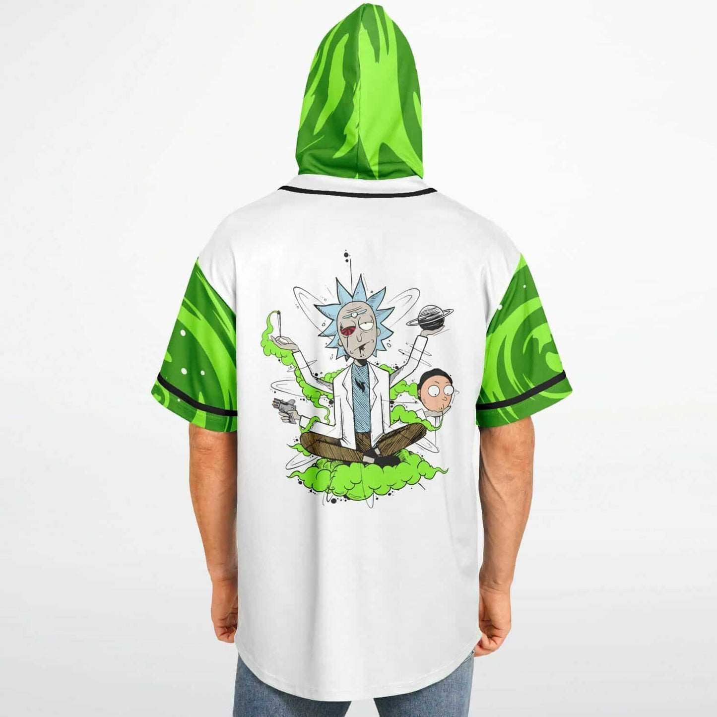 White Rick Morty Rave Hooded Baseball Jersey