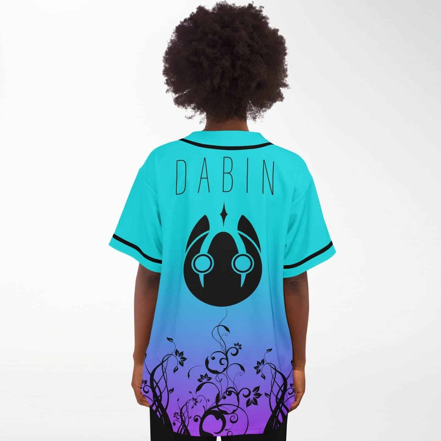 DABIN Turquoise Black Floral Rave Baseball Jersey