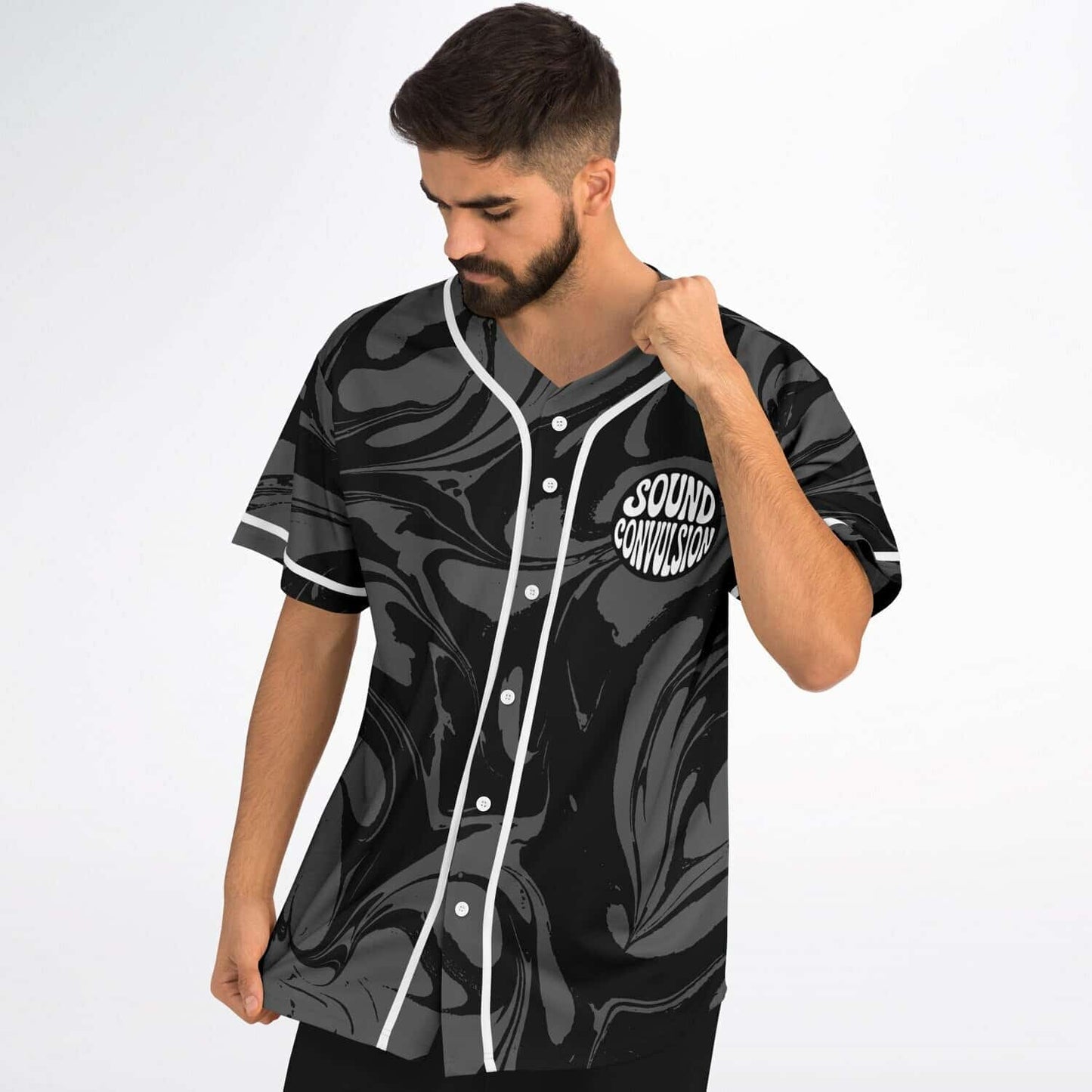 Sound Convulsion Black Gray Bubble Letter Rave Baseball Jersey