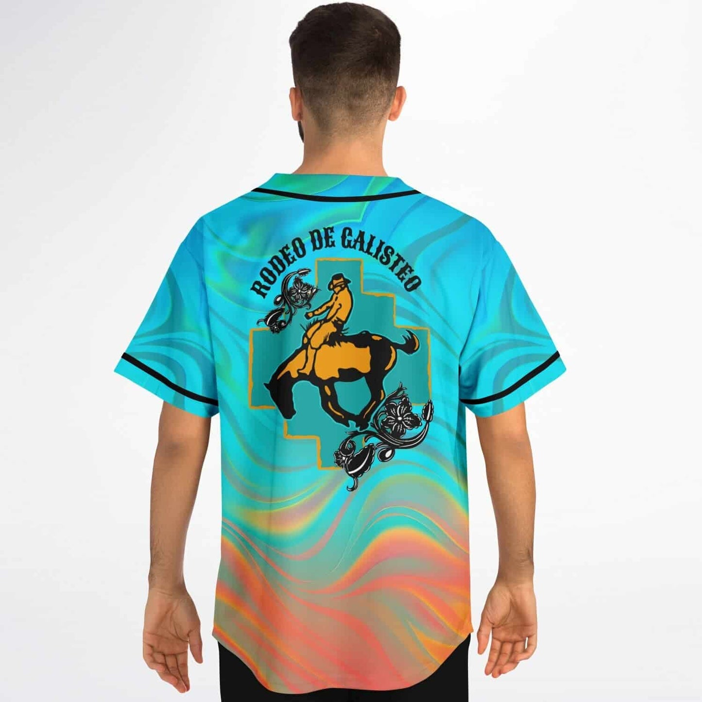 Rodeo de Galisteo Turquoise Teal Cowboy Riding Rave Baseball Jersey