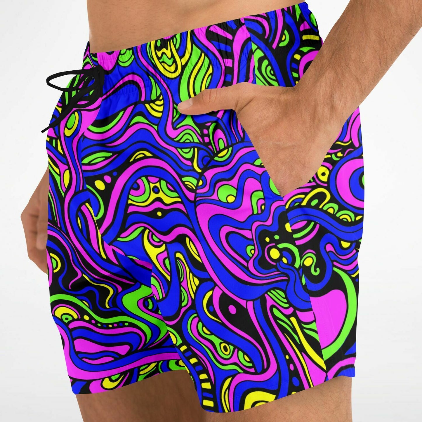 Neon Pink Swirling Psychedelic Rave Swim Trunks