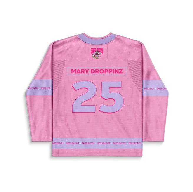 Mary Droppinz Pink Cartoon Mascot Rave Hockey Jersey
