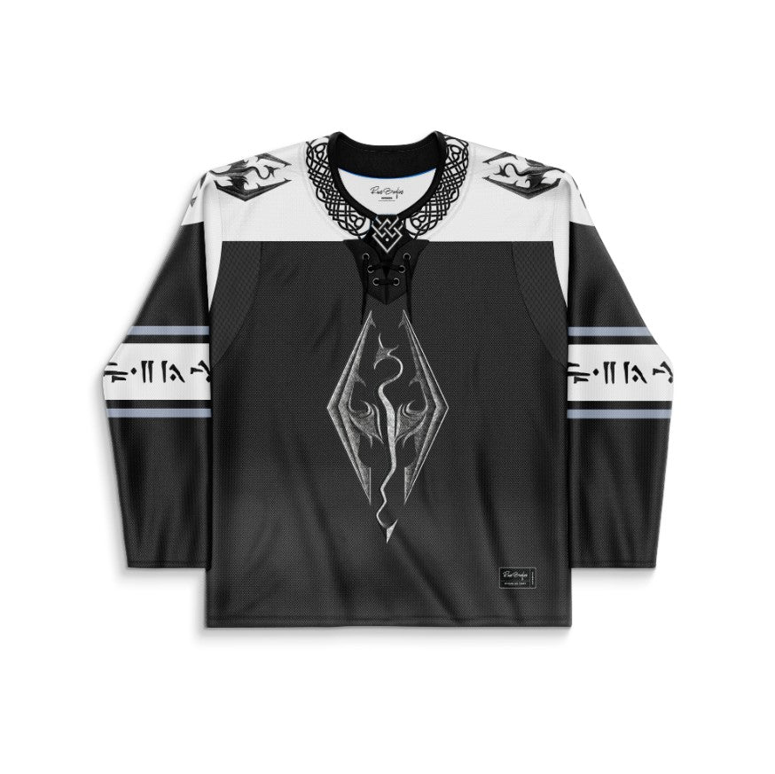 Black Stylized Dragon Rave Hockey Jersey