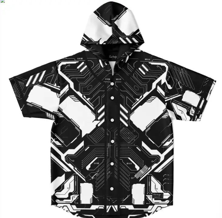 Black Minimal Branded Rave Hooded Baseball Jersey