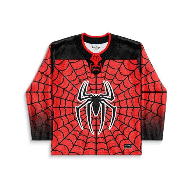Bright Red Spiderweb Rave Hockey Jersey