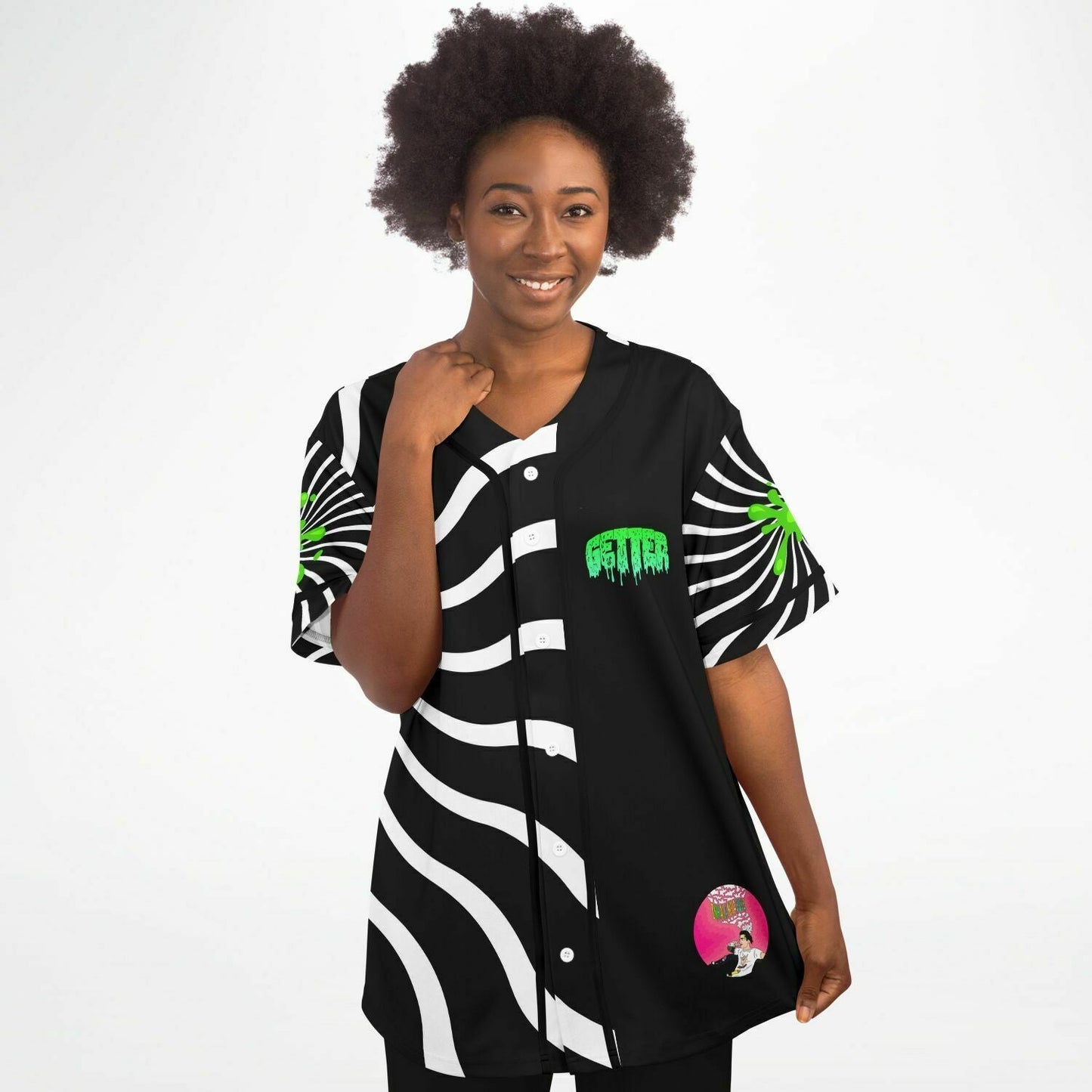 Getter Black White Spiral Optical Rave Baseball Jersey