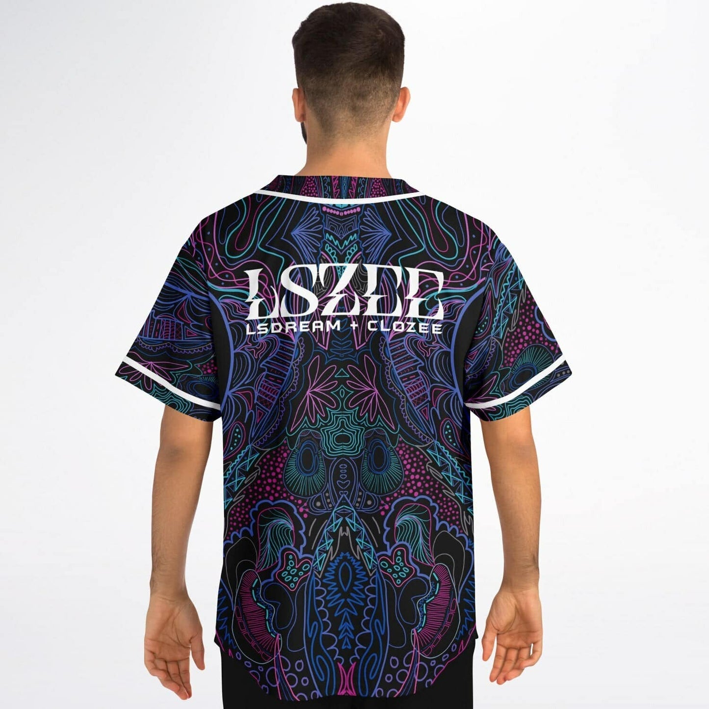 LSZEE Black Symmetrical Psychedelic Rave Baseball Jersey