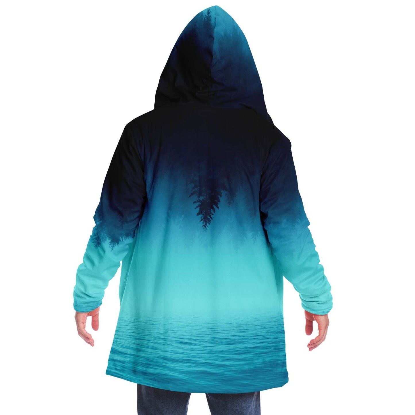 Navy Turquoise Misty Silhouetted Rave Cloak